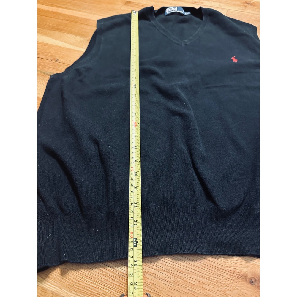 Polo Ralph Lauren Mens XXL Black Pima Cotton V-Neck Sweater Vest Red Pony Logo - Picture 5 of 7